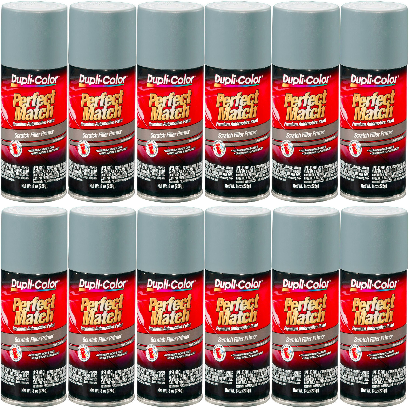 Dupli-Color Gray Perfect Match Scratch Filler Primer - 8 oz. Aerosol Pack of 12