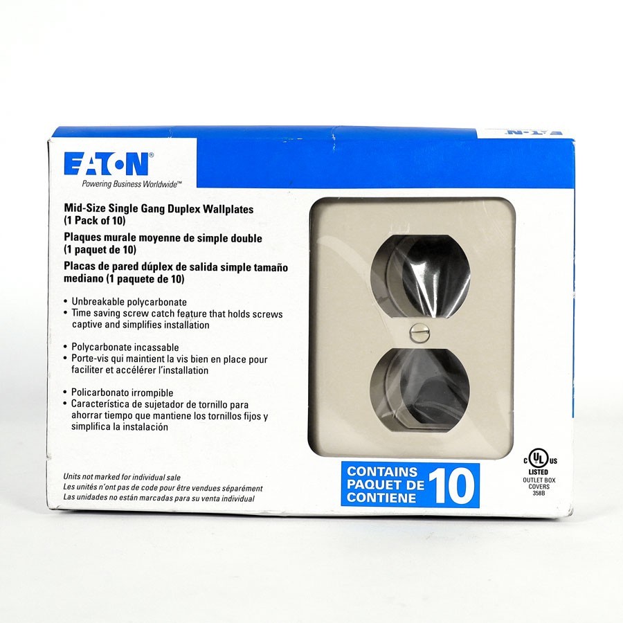 Eaton, PJ8V-10-LW, Ivory, Mid-Size Single Gang Duplex Wallplates (1 Pack of 10)
