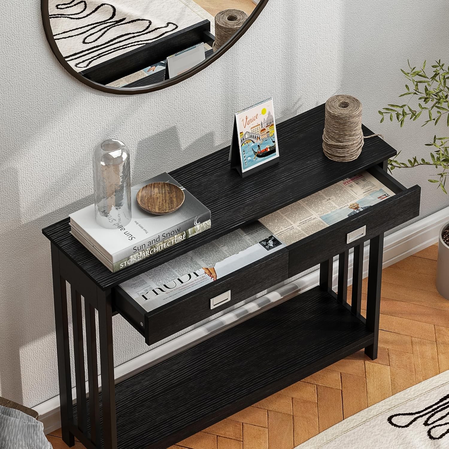 Black Entryway Table W/ Drawer Narrow Console Table Sofa Table W/ Storage Shelf