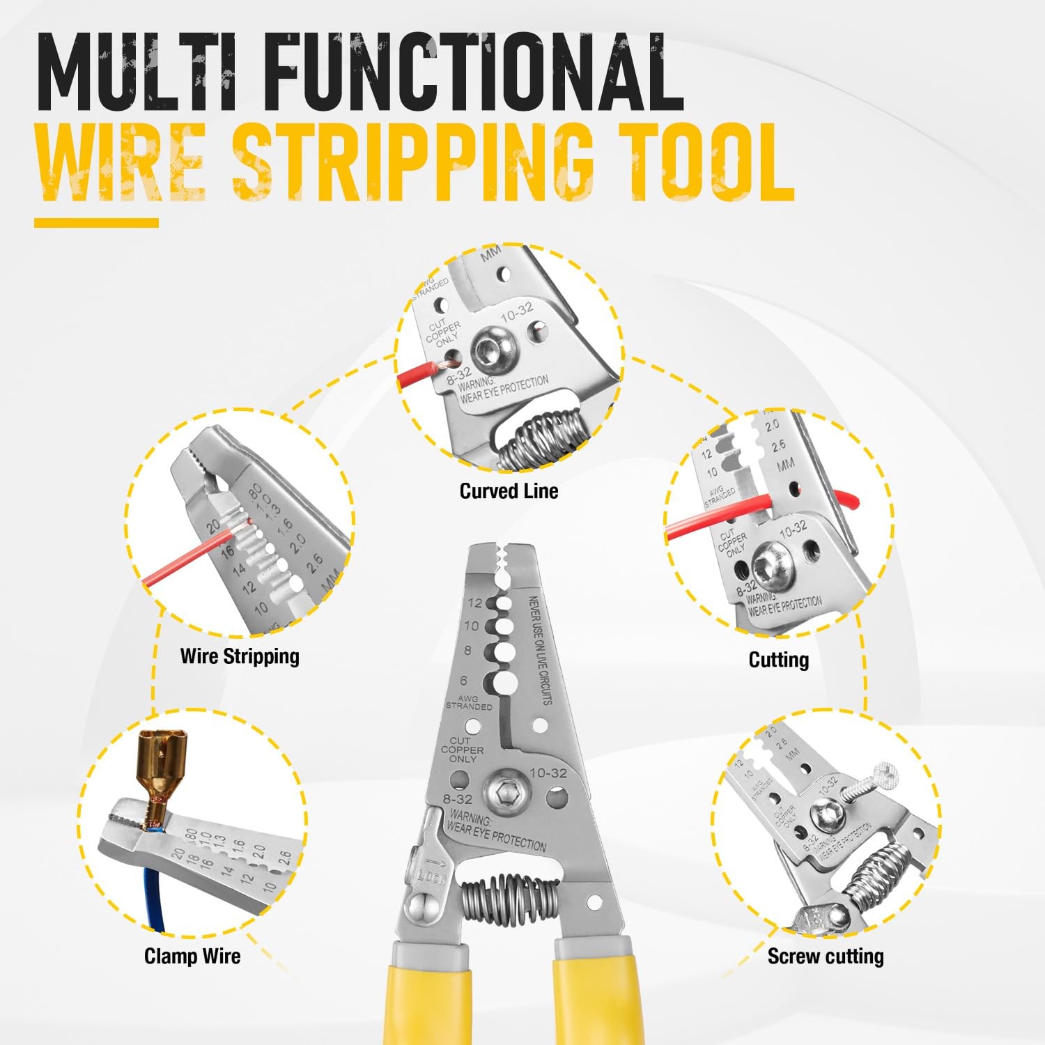 KATA 7 Inch Wire Stripper Cutter, Electrical Stripping Tool Yellow