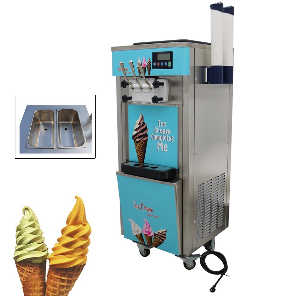 110V 3-Head Vertical Commercial Soft Ice Cream Machine with LCD Digital 20-30L/h