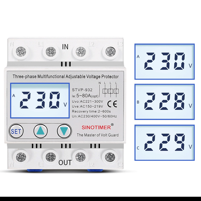 AC380V Three Phase Over and Under Voltage Protector Relay Voltmeter Din Rail