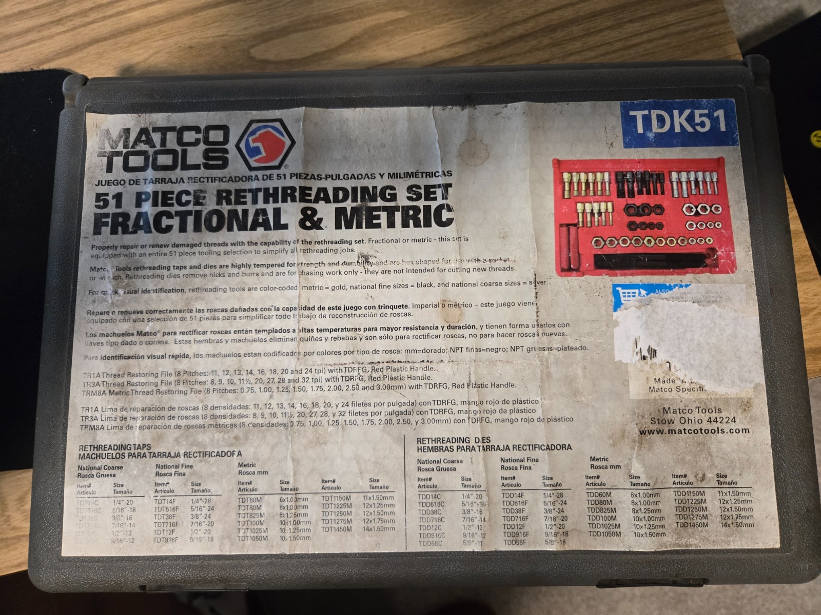 Matco 51 Piece Rethreading Set Fractional And Metric TDK51 (Used)