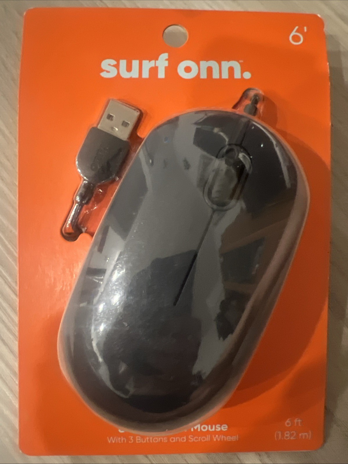 Surf ONN Optical Mouse Wired USB Scroll Wheel 3 Button Grey 6' Plug and Play