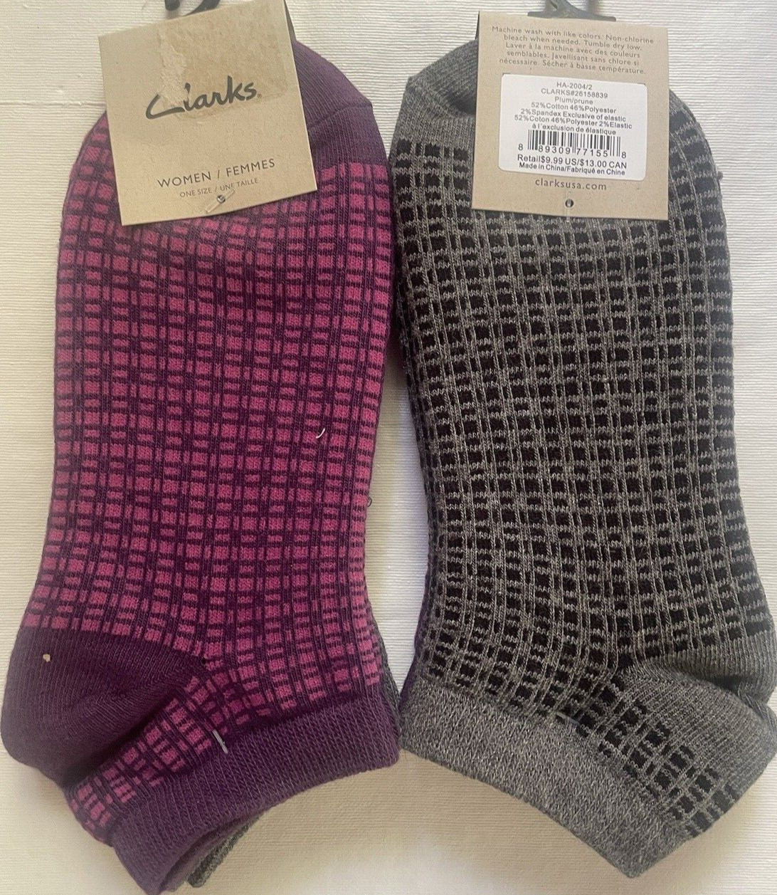 Clarks 4 Pairs No show socks Women Cotton Blend One Size PLUM 4-10 Shoe size NEW