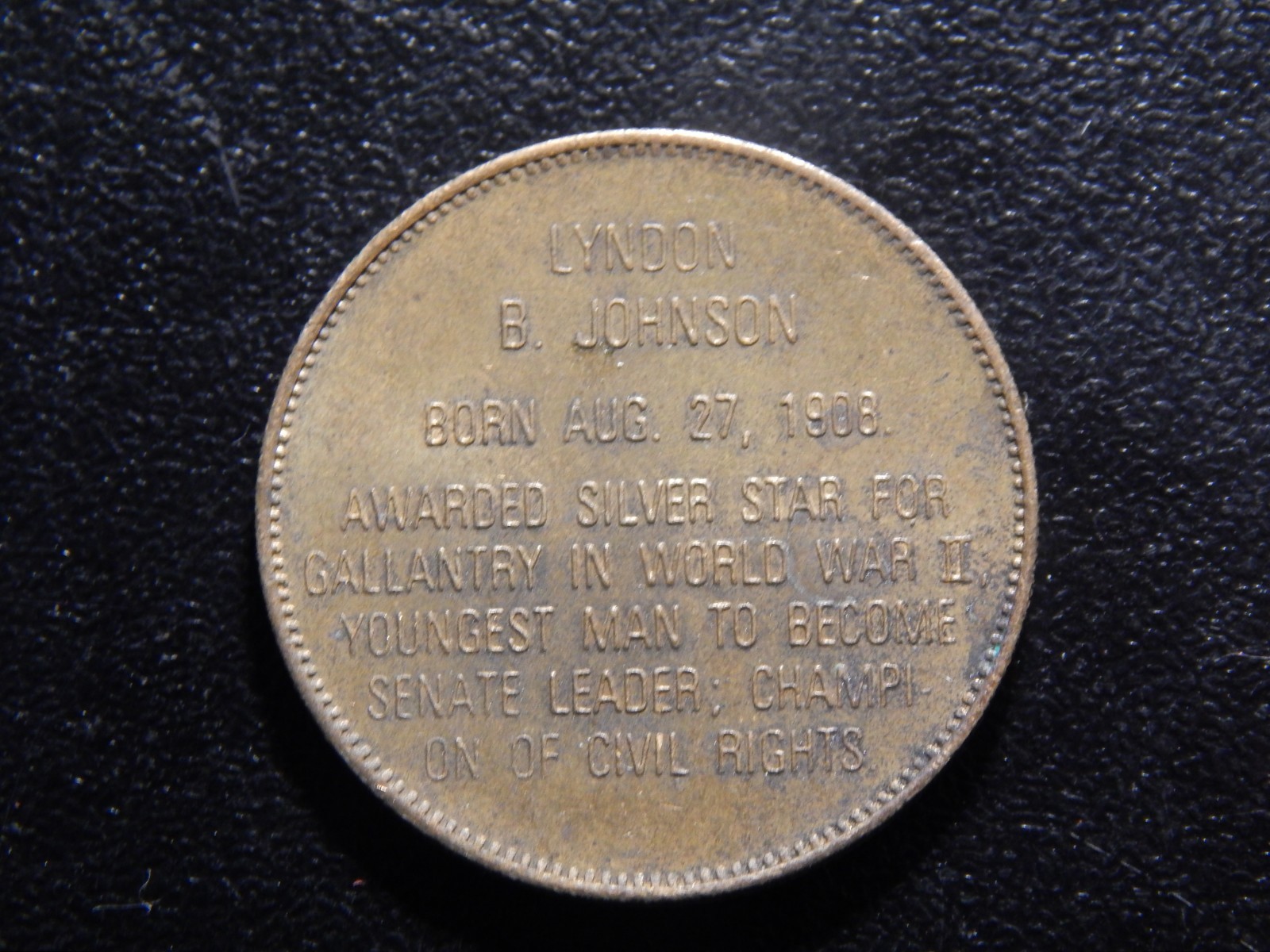 LYNDON B JOHNSON TOKEN! ZZ899XUX