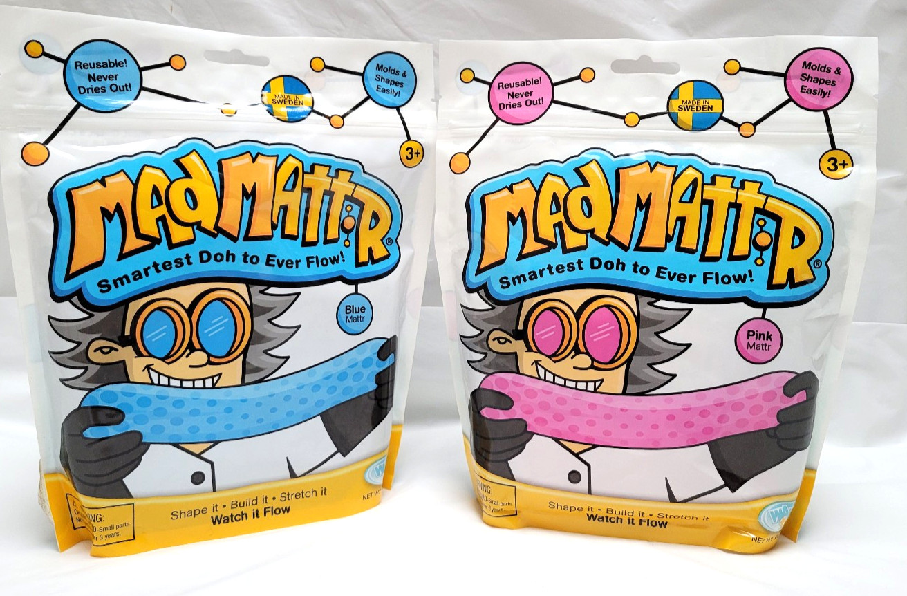 Mad Mattr Doh 1 Blue and 1 Pink Waba Fun Dough Material  10 oz - Never Dries