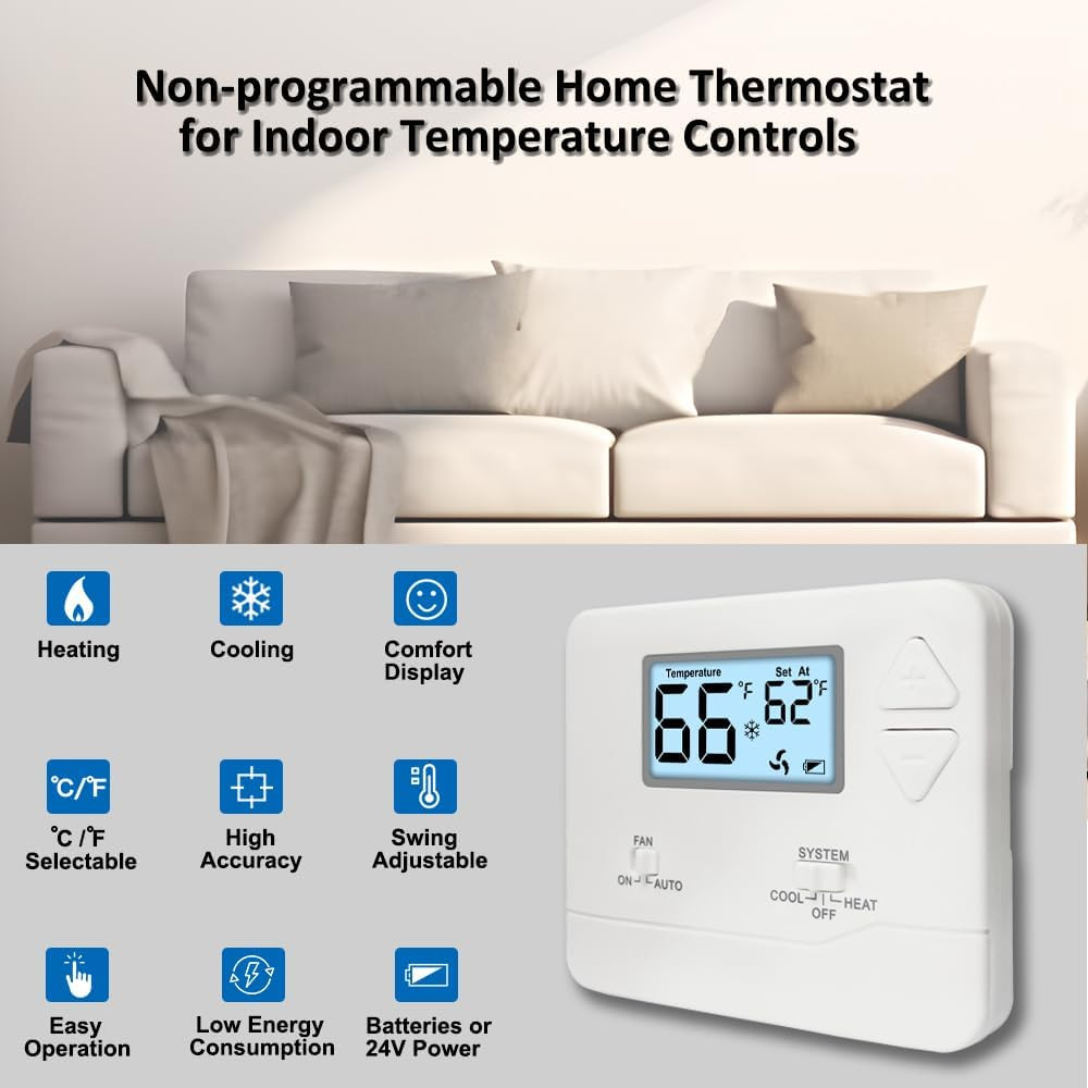 Nonprogrammable Thermostat for Home, Digital Energy-Saving Thermostat,Single-Sta