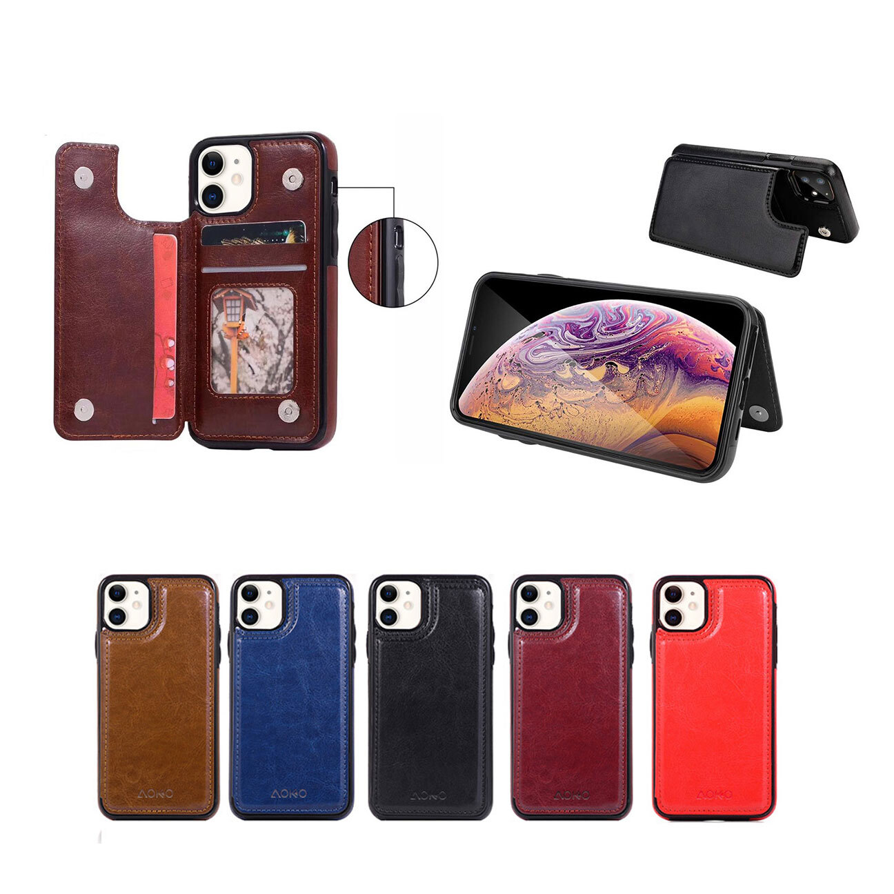 iPhone 11 (6.1") PU Leather Wallet Case with Card Pockets Back Flip Cover
