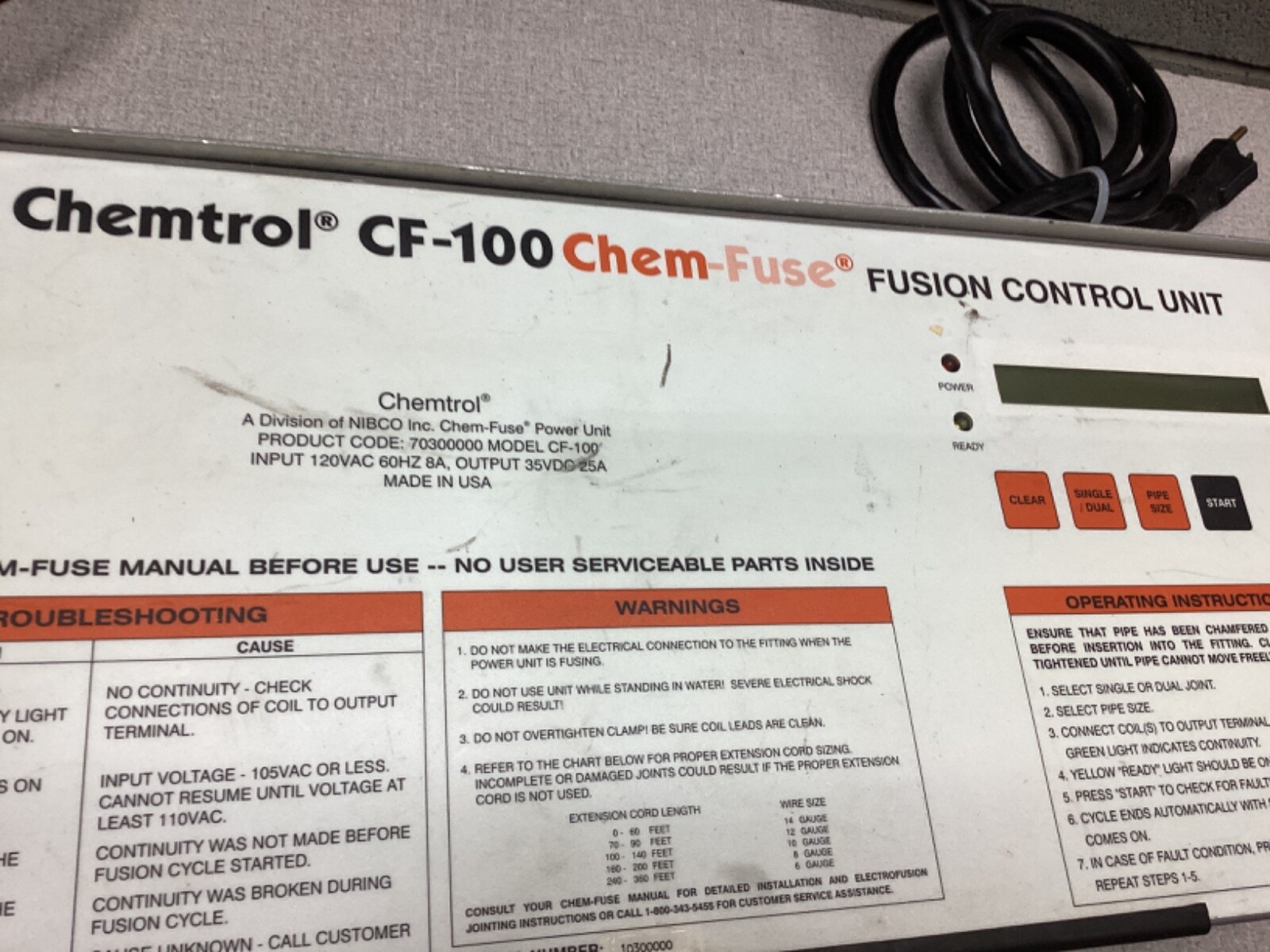CHEMTROL CF-100 Fushion Control Unit #100H82FML