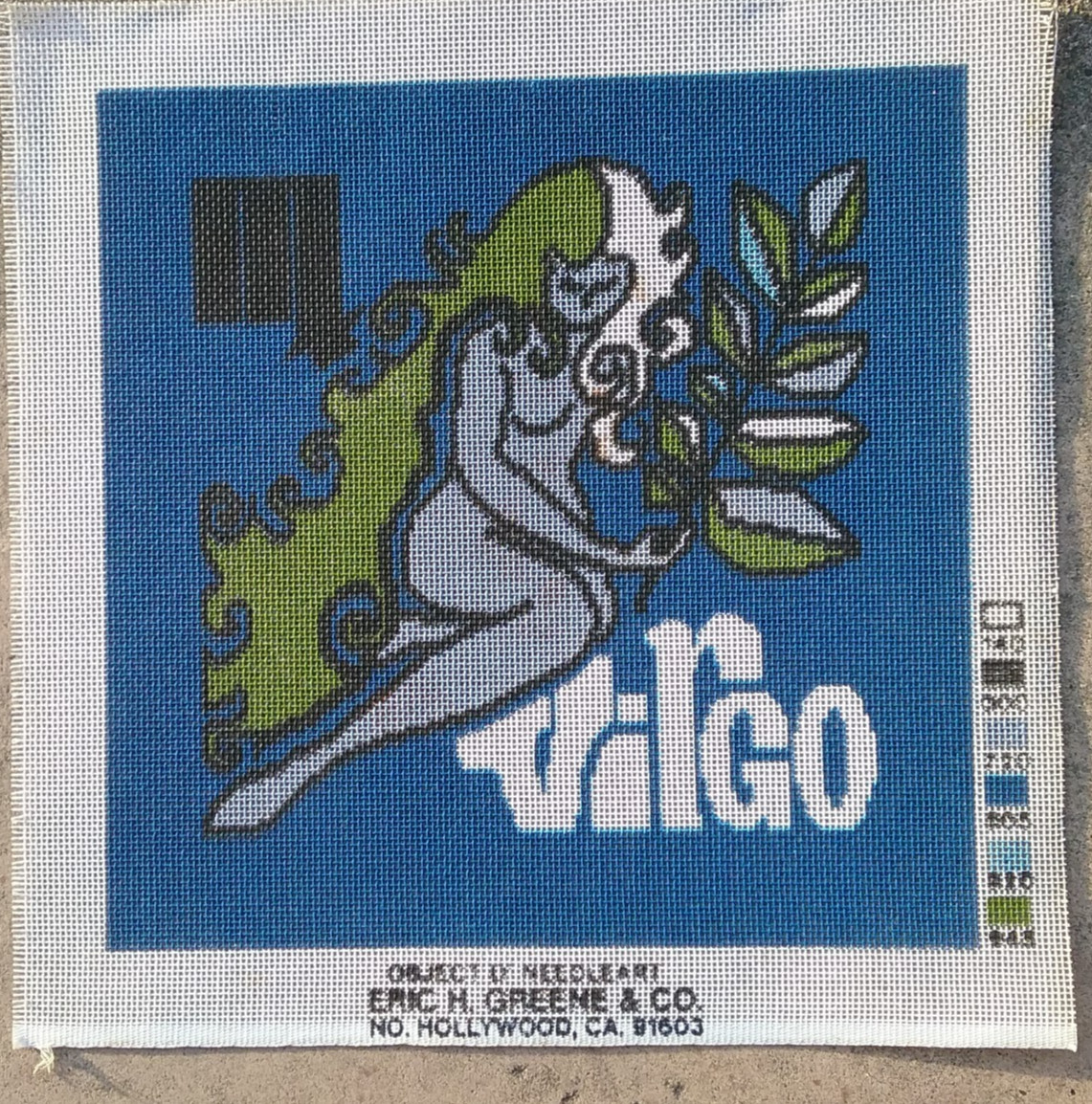 "VIRGO" Zodiac painted needlepoint canvas 15" square finished from 1970'S NEW