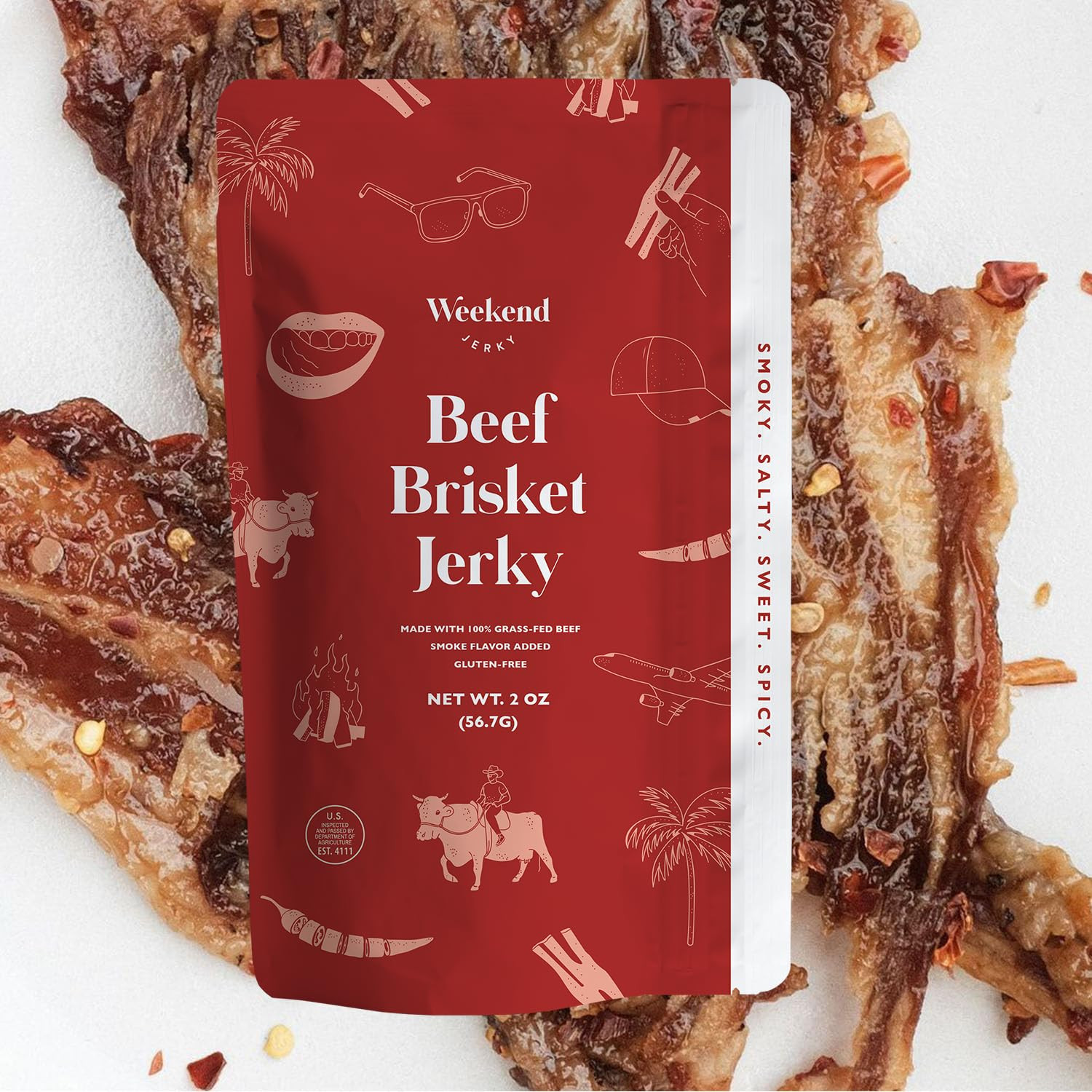 Premium Beef Brisket Jerky by Weekend Jerky - Made with 100% Grass-Fed Beef Anim
