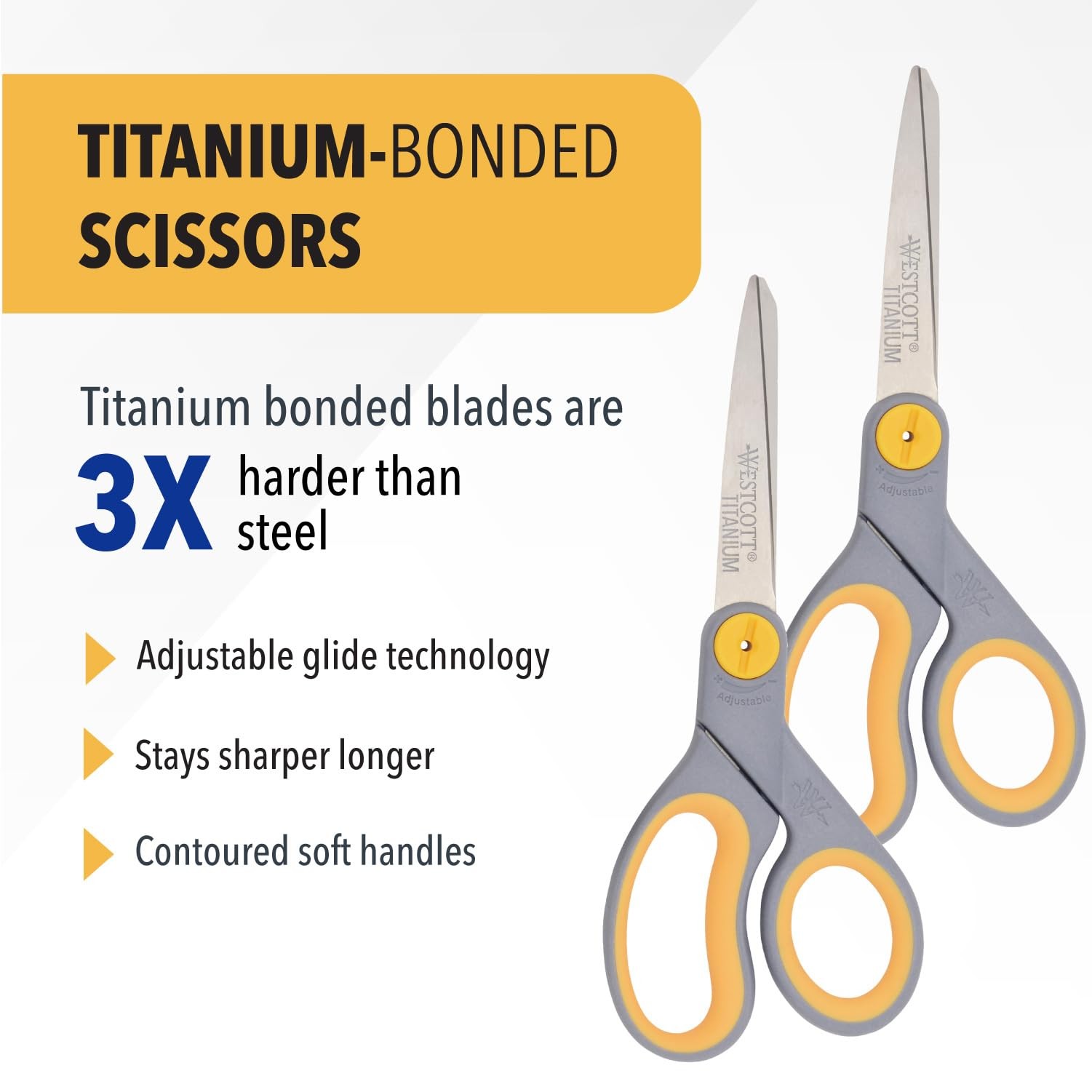 Westcott 8 Titanium Bonded Scissors Adjustable Glide And Soft Handle 2-Pack-