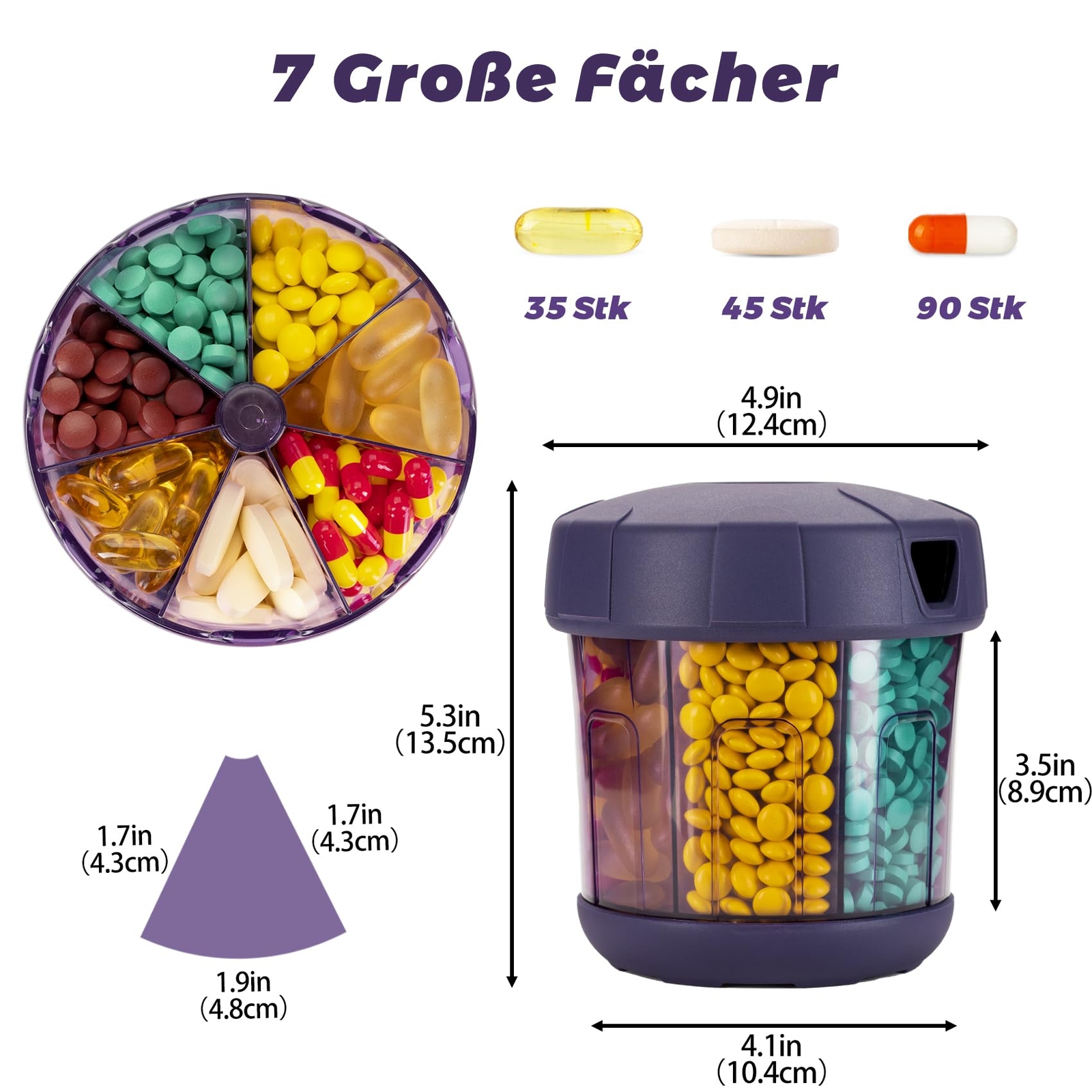 Supplement Organizer With Extra Large 7 Compartments Tpu Soft Lid Easy Open Pill