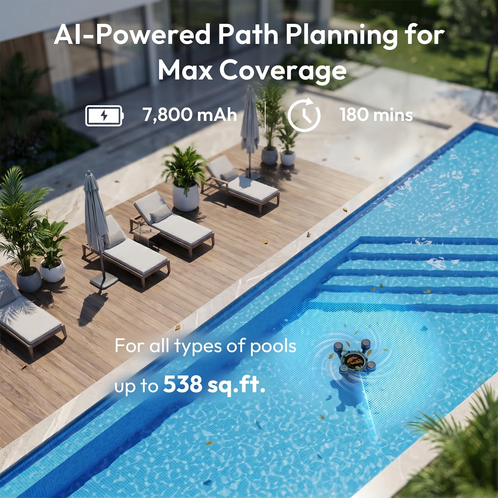 Pool Surface Skimmer Robot, Pool Cleaner with App Control,5L Filter, Dual Cleani