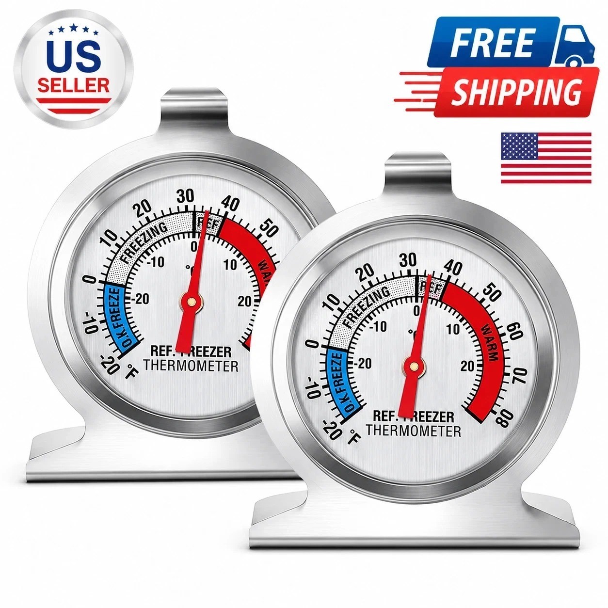 2 Pack Refrigerator Freezer Thermometer Large Dial Analog Thermometer