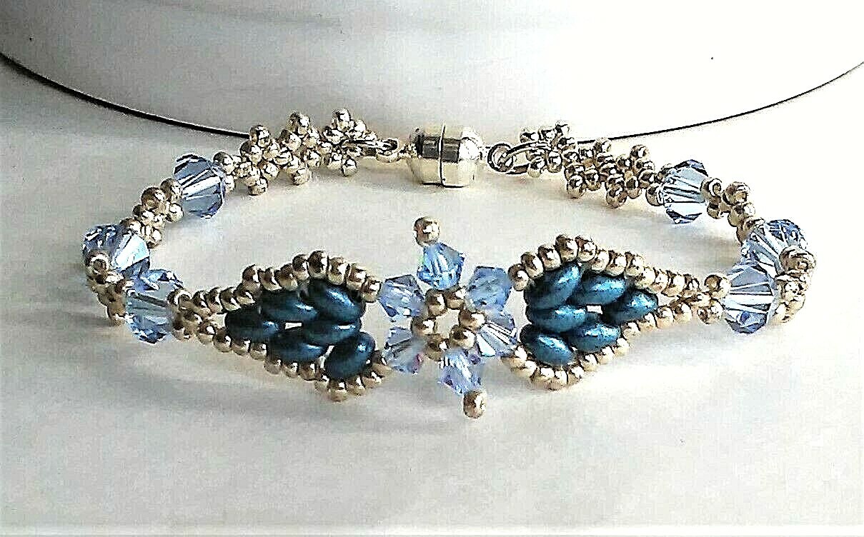 Handmade Blue Crystal Double Leaves Magnetic Bracelet