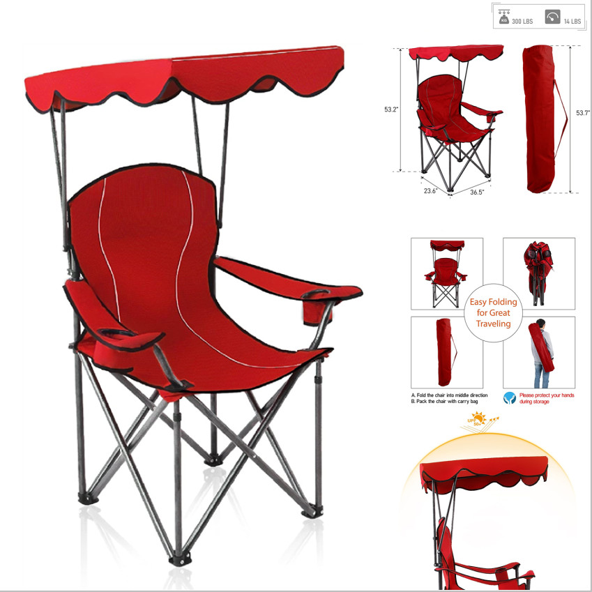 Foldable Picnic Beach Camping Chair With Canopy Shade Outdoor Folding Chair