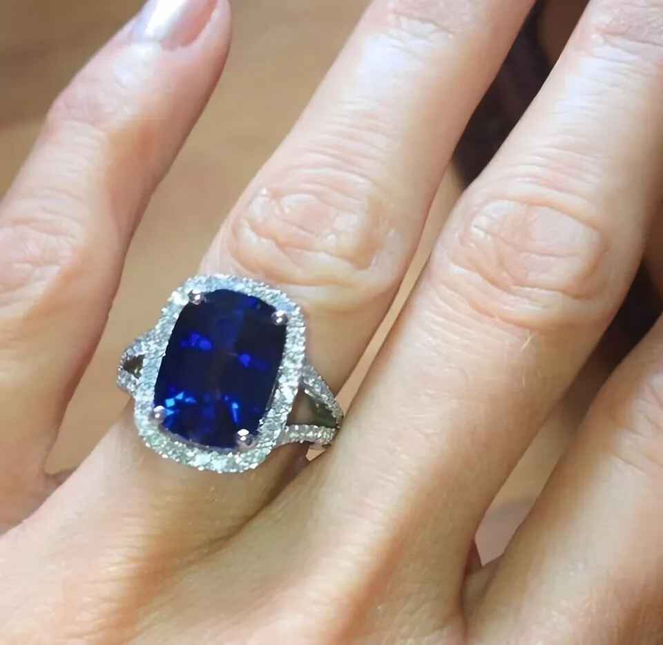 5.00 Ct Natural Sapphire Diamond Engagement Ring 14K Real White Gold Size All