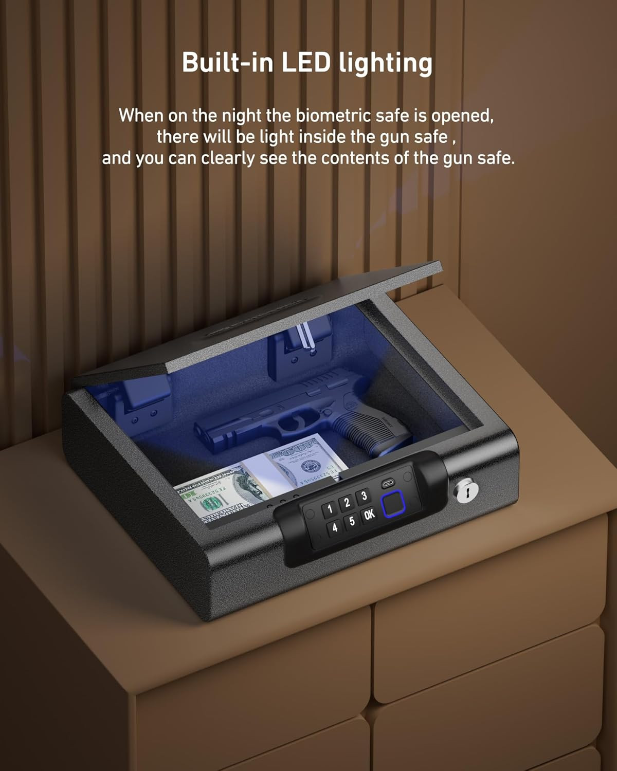 Cabinet Safes Biometric Gun Safe Portable Pistol Safes Electronic Lock Box Key A