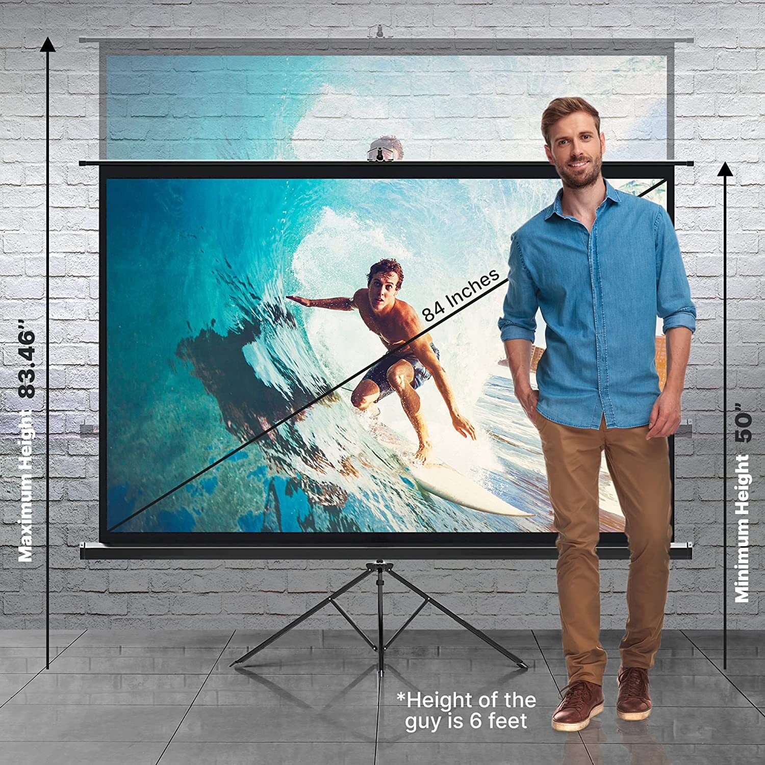 PyleHome PRJTP80 Tripod Projector Screen 84"16:9 Widescreen