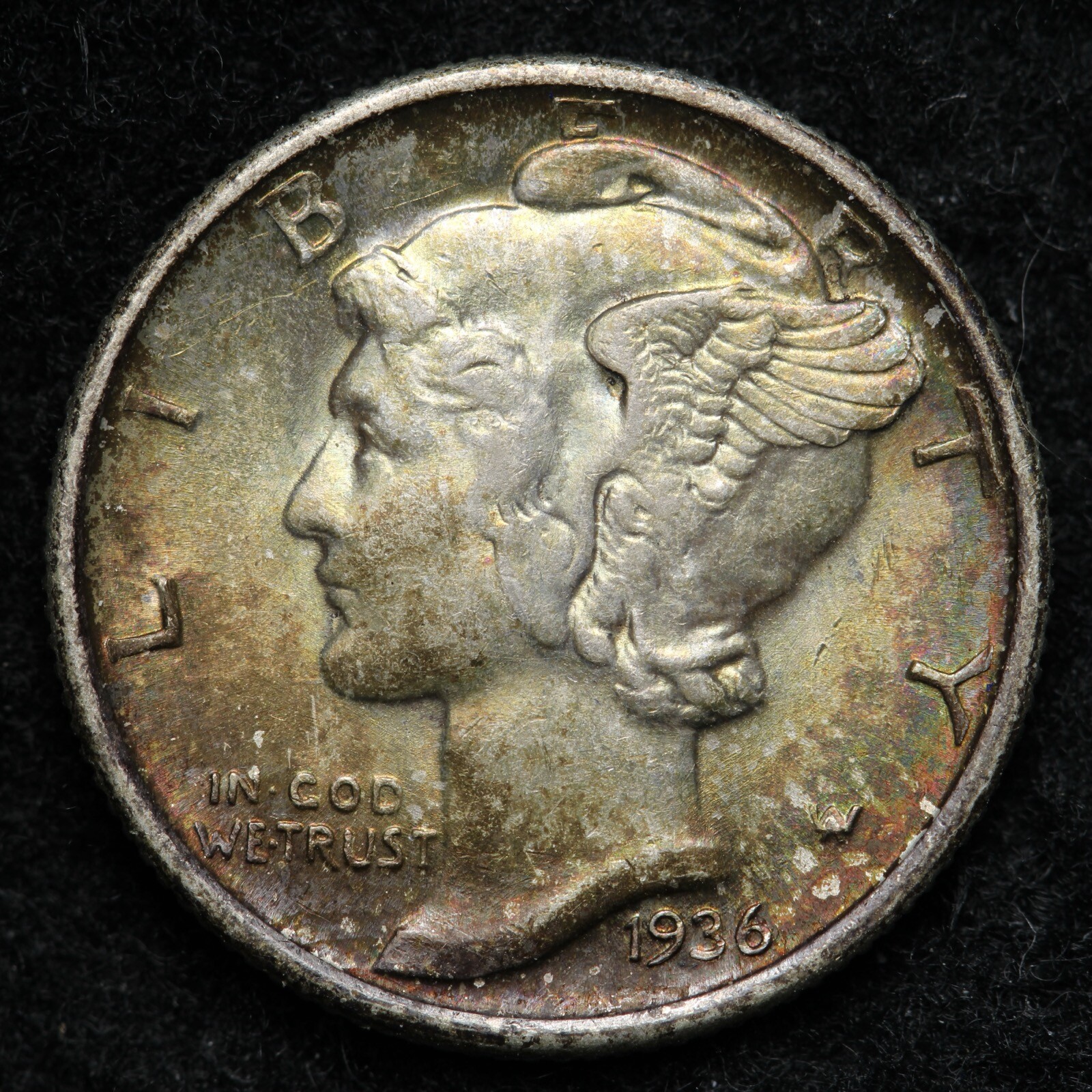 1936 Mercury Silver Dime CHOICE BU *UNCIRCULATED* MS TONED E133 GIH