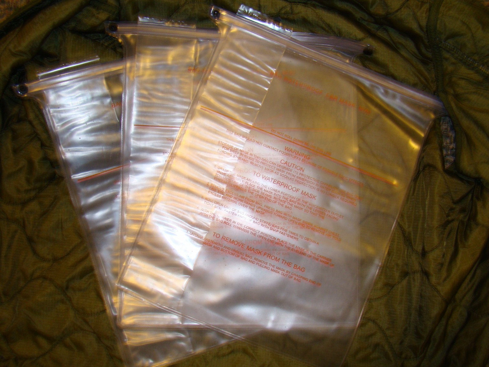 Lot of three (3) US Military waterproof gas mask dry bags - New