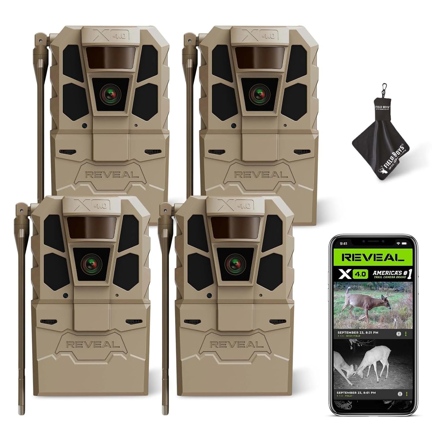 Tactacam Reveal X 4.0 Cellular Trail Camera (4-Pack) + Microfiber Cloth