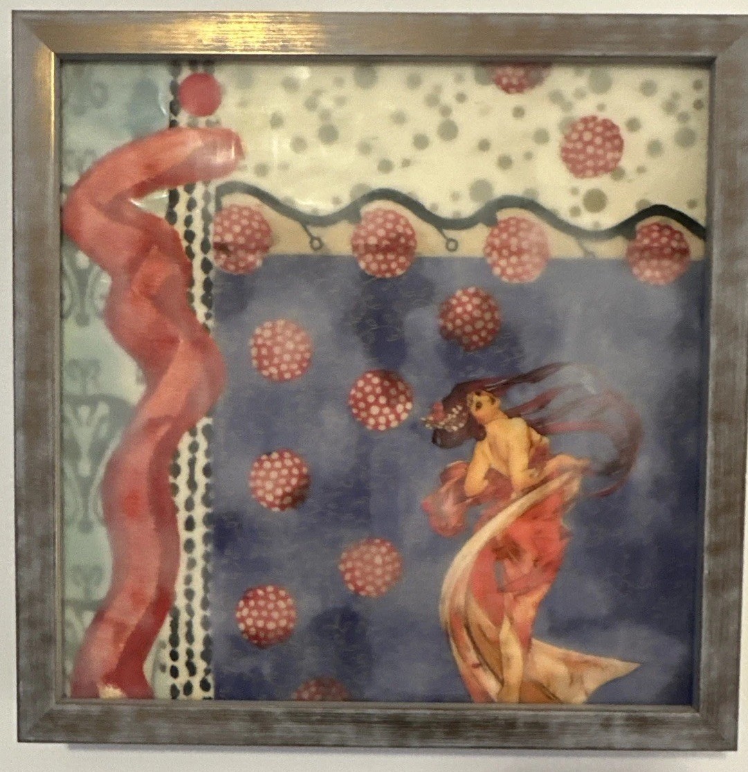 Marge Luttrell Encaustic Art  12”x12”  Titled “The History Of Slow Dance” Framed