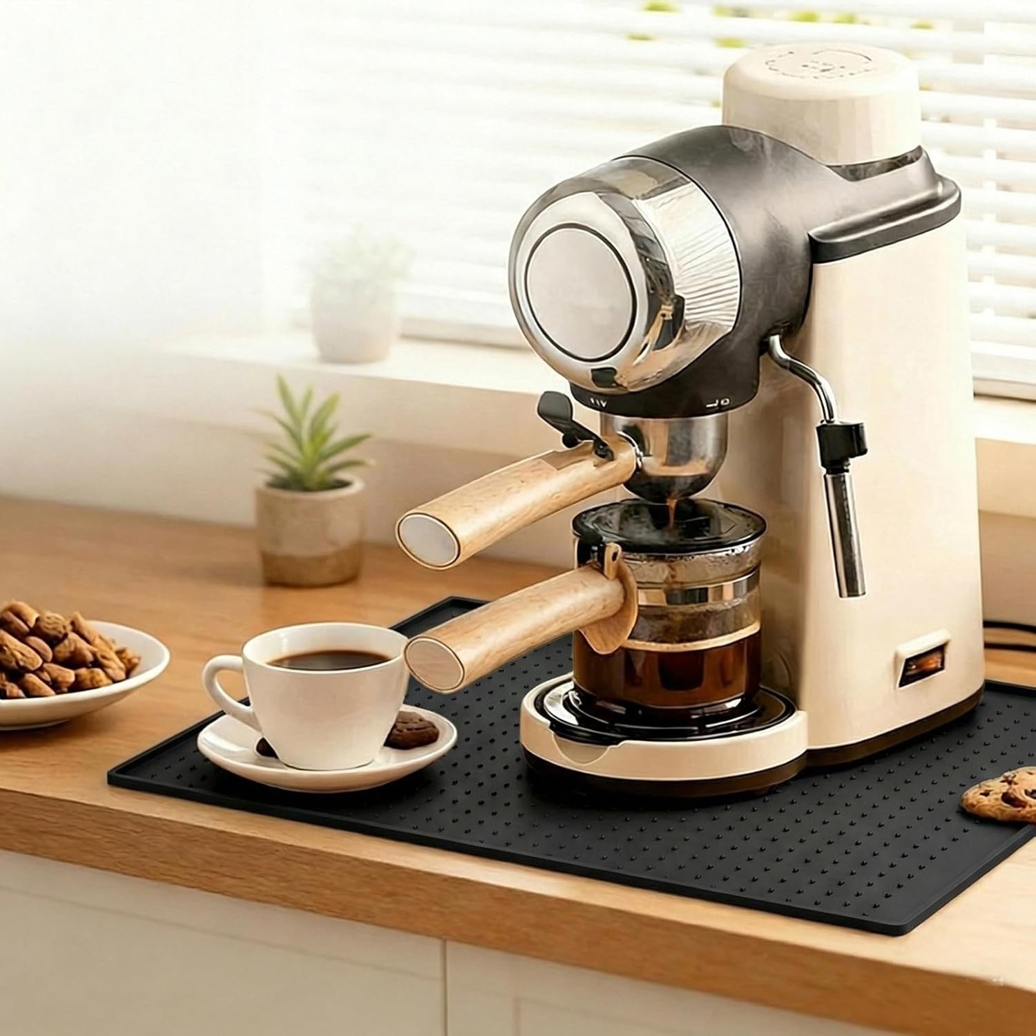 Coffee Mat with Raised Eds, 10”x14” Silicone Bar Mats for Counter, Heat
