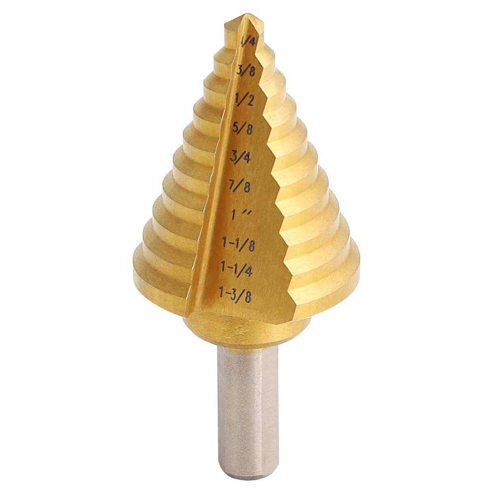 Step Drill Bit - Titanium Coated, Double Cutting Blades, HSS, Short, 10 Sizes