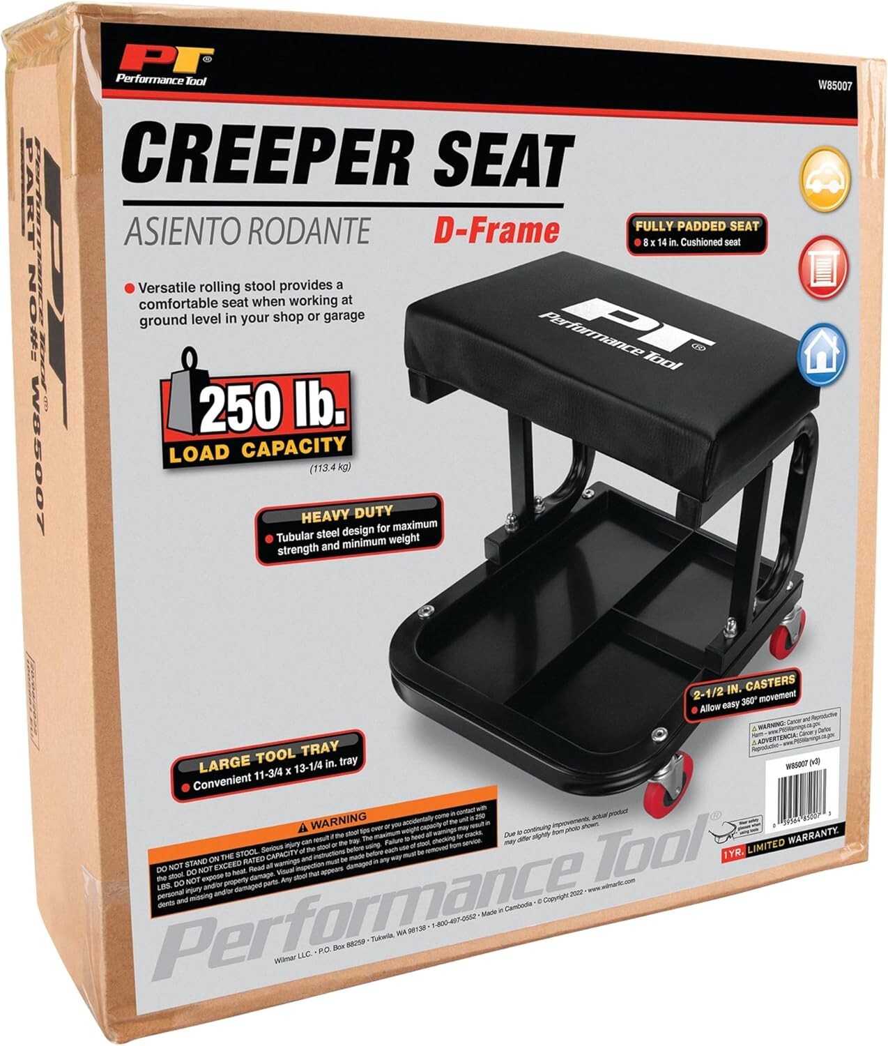 Wilmar Performance Tools Heavy Duty C-Frame Creeper Seat with Tool Tray W85007