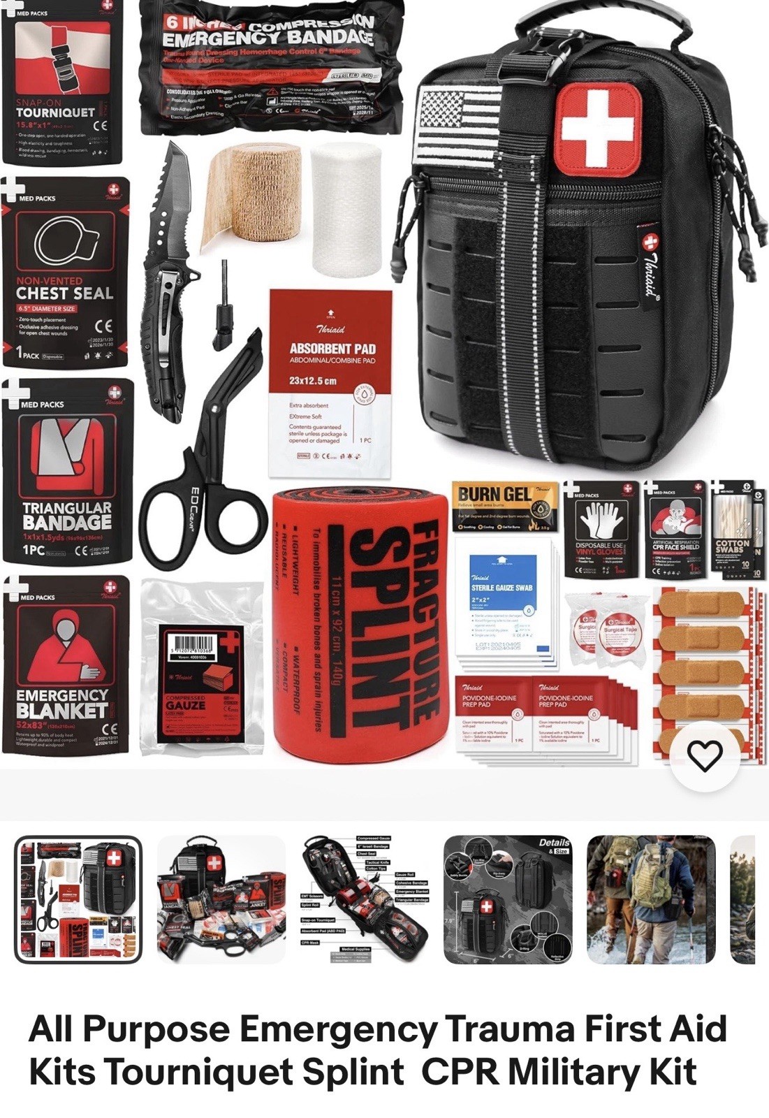 Emergency Trauma First Aid Kits Tourniquet Splint CPR Military Kit All Purpose