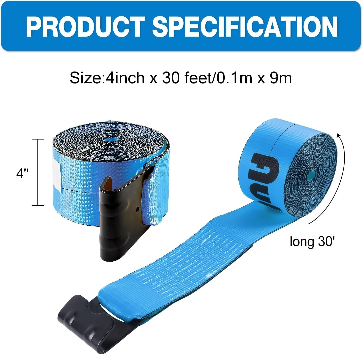 New 4" x30' Winch Straps with Flat Hook Flatbed Tie Downs