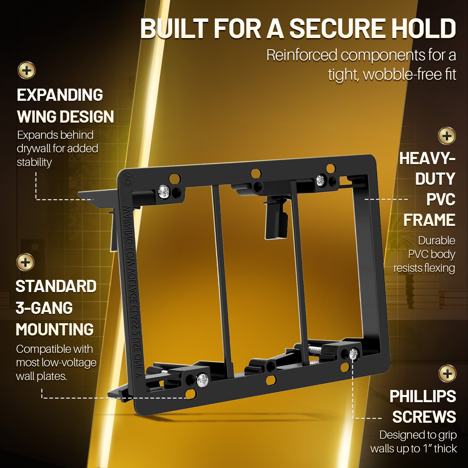 Low Voltage Mounting Bracket, Horizontal/Vertical, Black, 3-Gang
