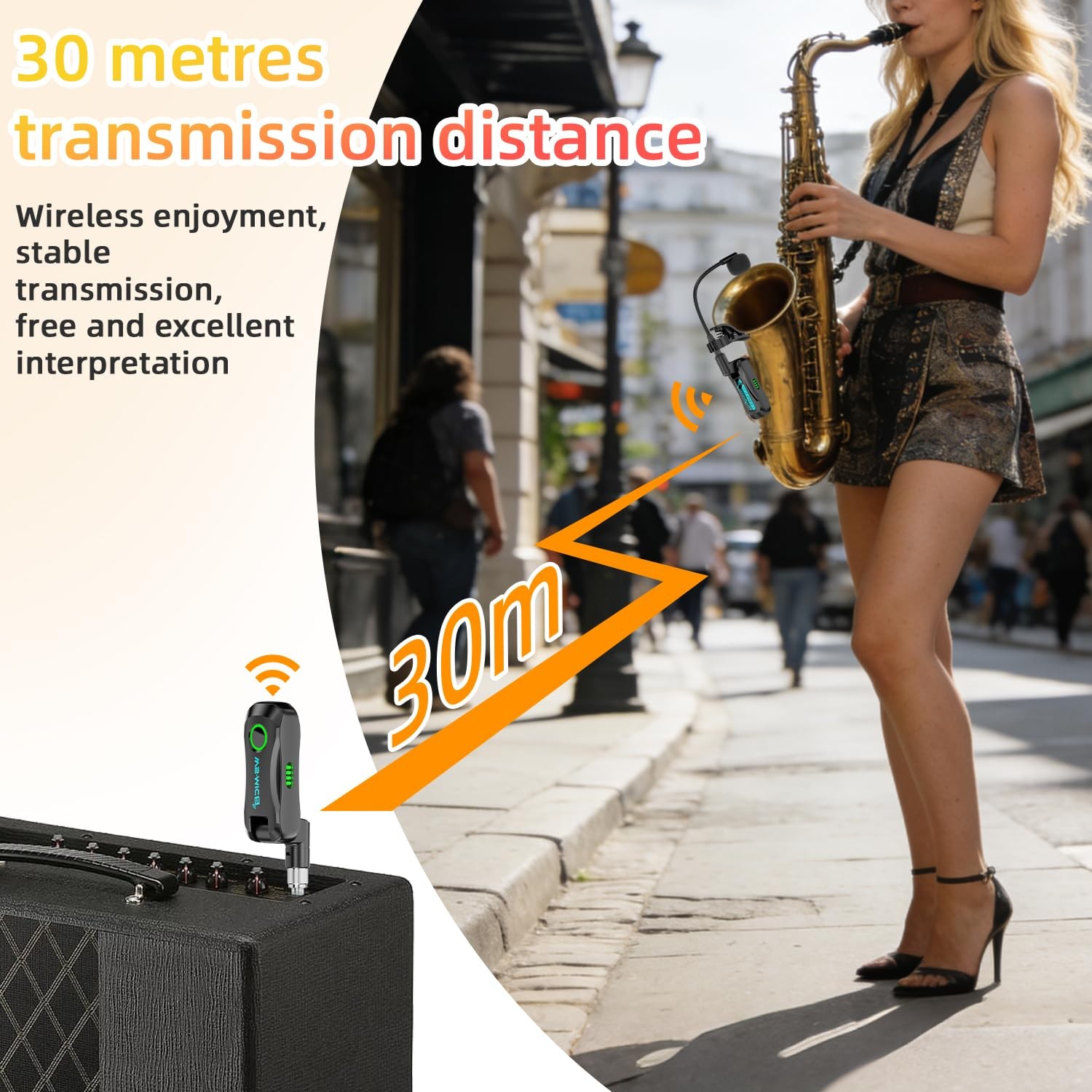 Wireless Saxophone Microphone System, Clip-On Instrument Mic for Black