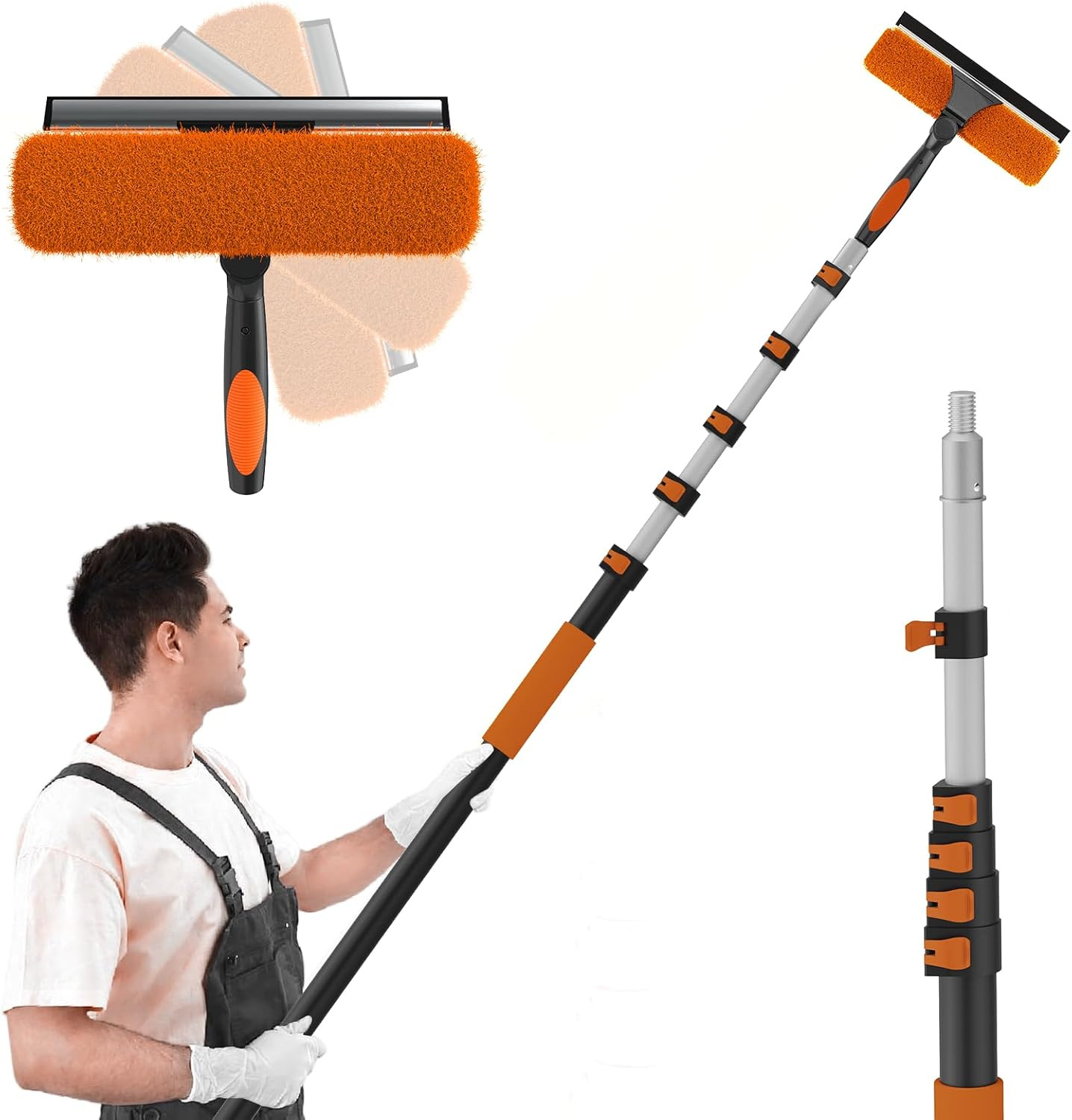 30FT Reach 2-in-1 Window Squeegee, Professional Window Washing Kit with 5-24FT E