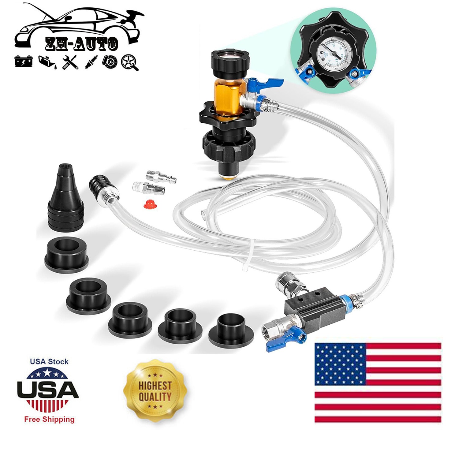 24444 Universal Coolant System Refiller Kit Vacuum Leak Tester with 5 Adapters