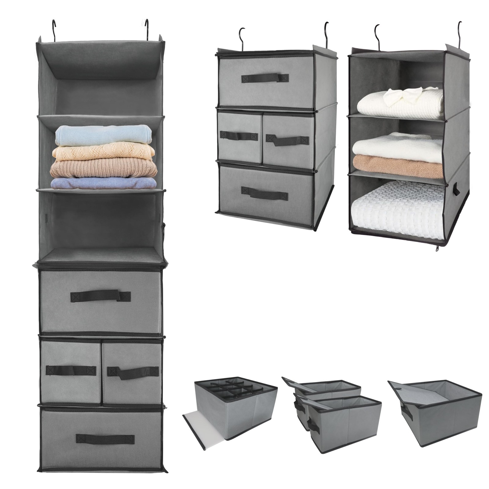2-in-1 Durable 6-Tier Hanging Closet Organizer with 4 Removable Drawers,2 Sep...