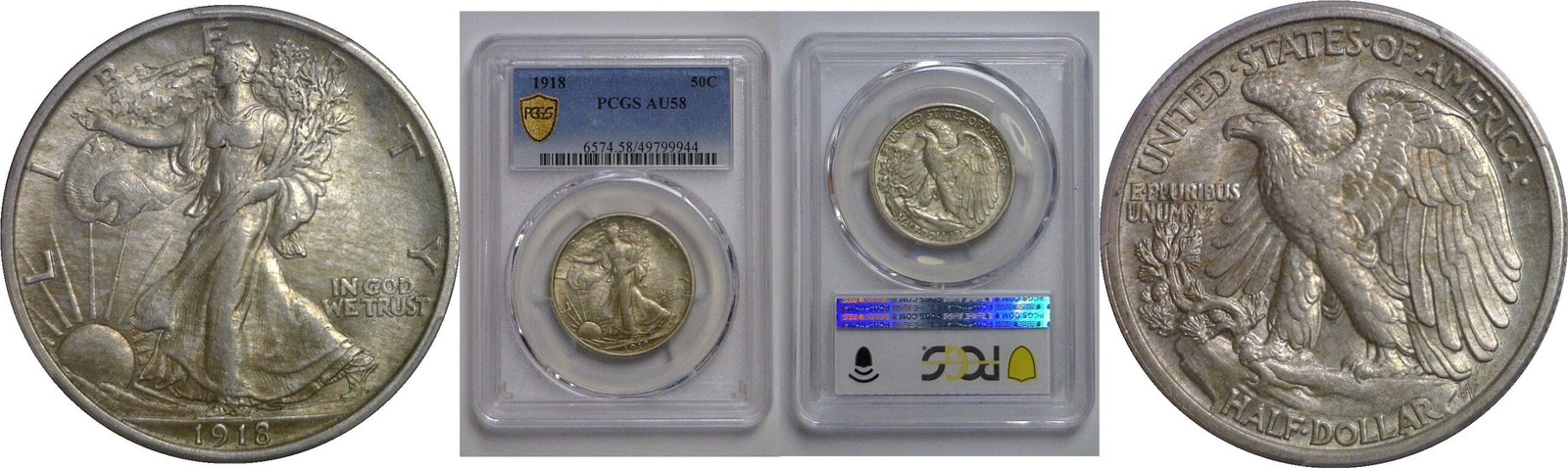 1918  Walking Liberty Half Dollar   PCGS AU-58