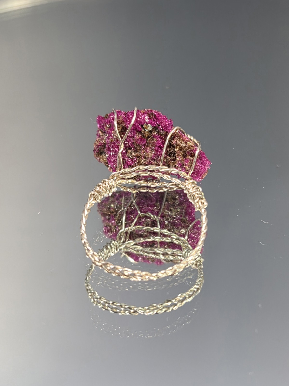 Genuine Handcrafted 999 Fine Silver Wirewrapped Ring With Rough Ruby Corundum