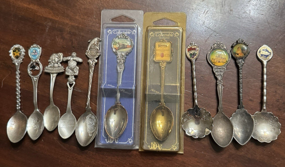 Souvenir Spoons Lot Some Silver Plate California Theme Parks Knotts Disneyland +