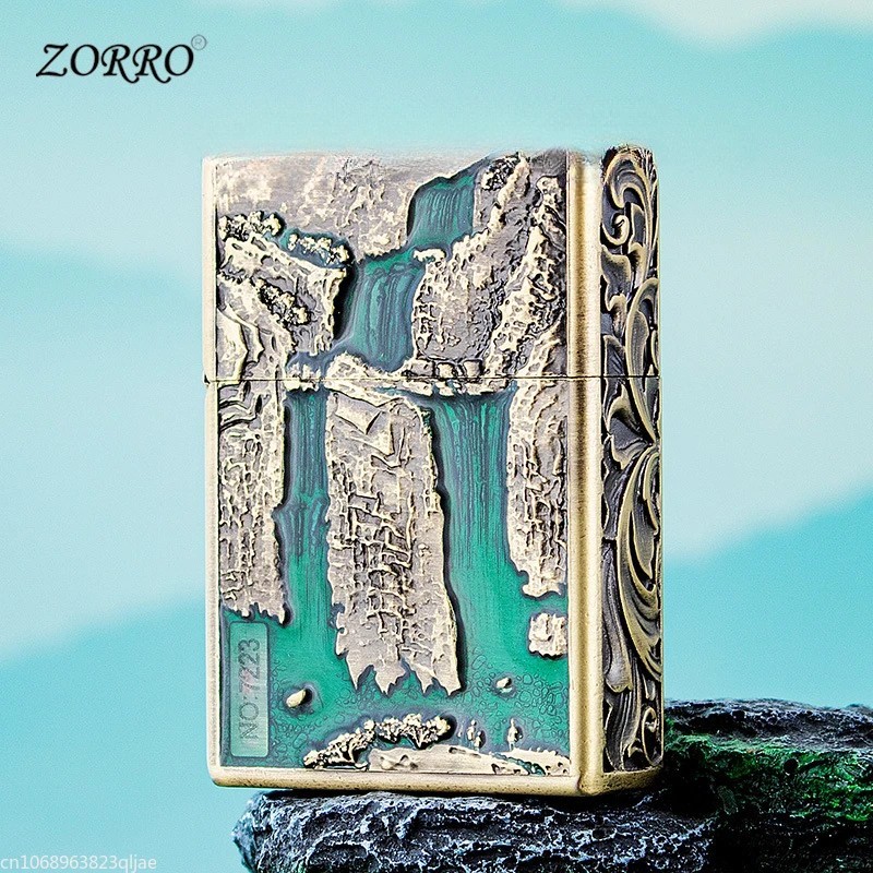 ZORRO Waterfall Classic Lighter Kerosene 3D Carved Lighter Windproof Armor Gifts