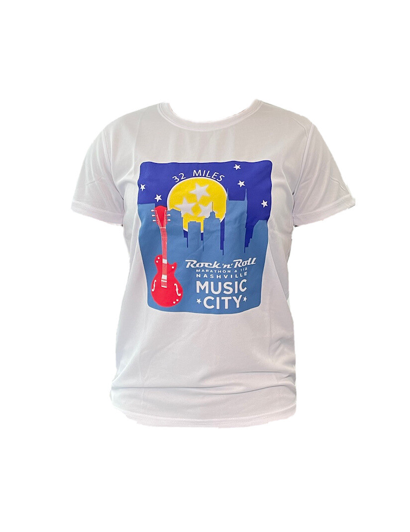 Rock N Roll Marathon Graphic Tee Nashville Music City White Women Small