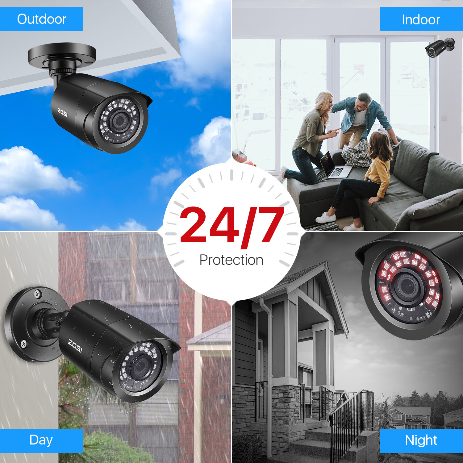 ZOSI 16CH H.265+ DVR 5mp lite Home Outdoor Surveillance Security Camera System
