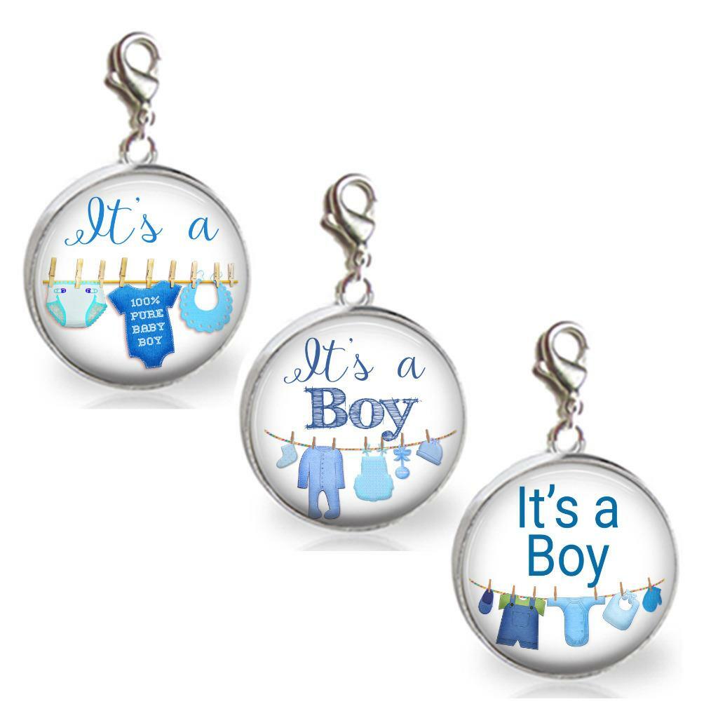 It's A Boy Glass Top Clip On Charm New Baby Boy Announcement Gift