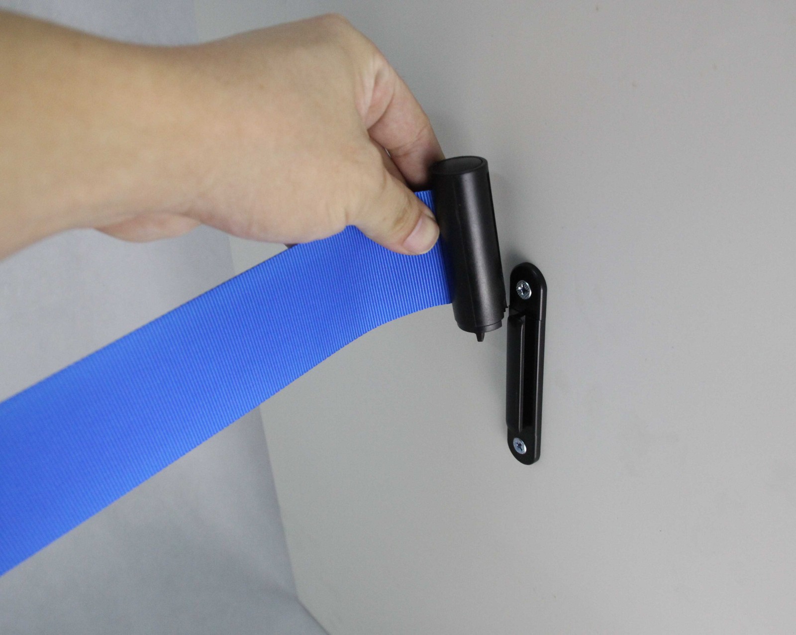 Stanchion Queue Barrier Post Wall Mount Retractable Ribbon 16' Belt BLUE