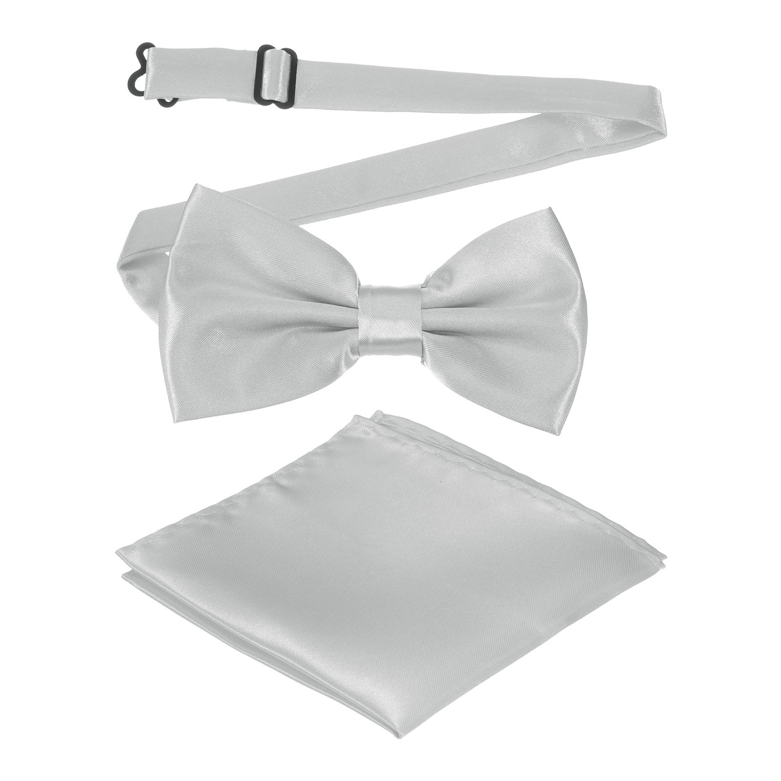 Bow Tie for Men, Adjustable Bow Ties with Pocket Square(Silver)