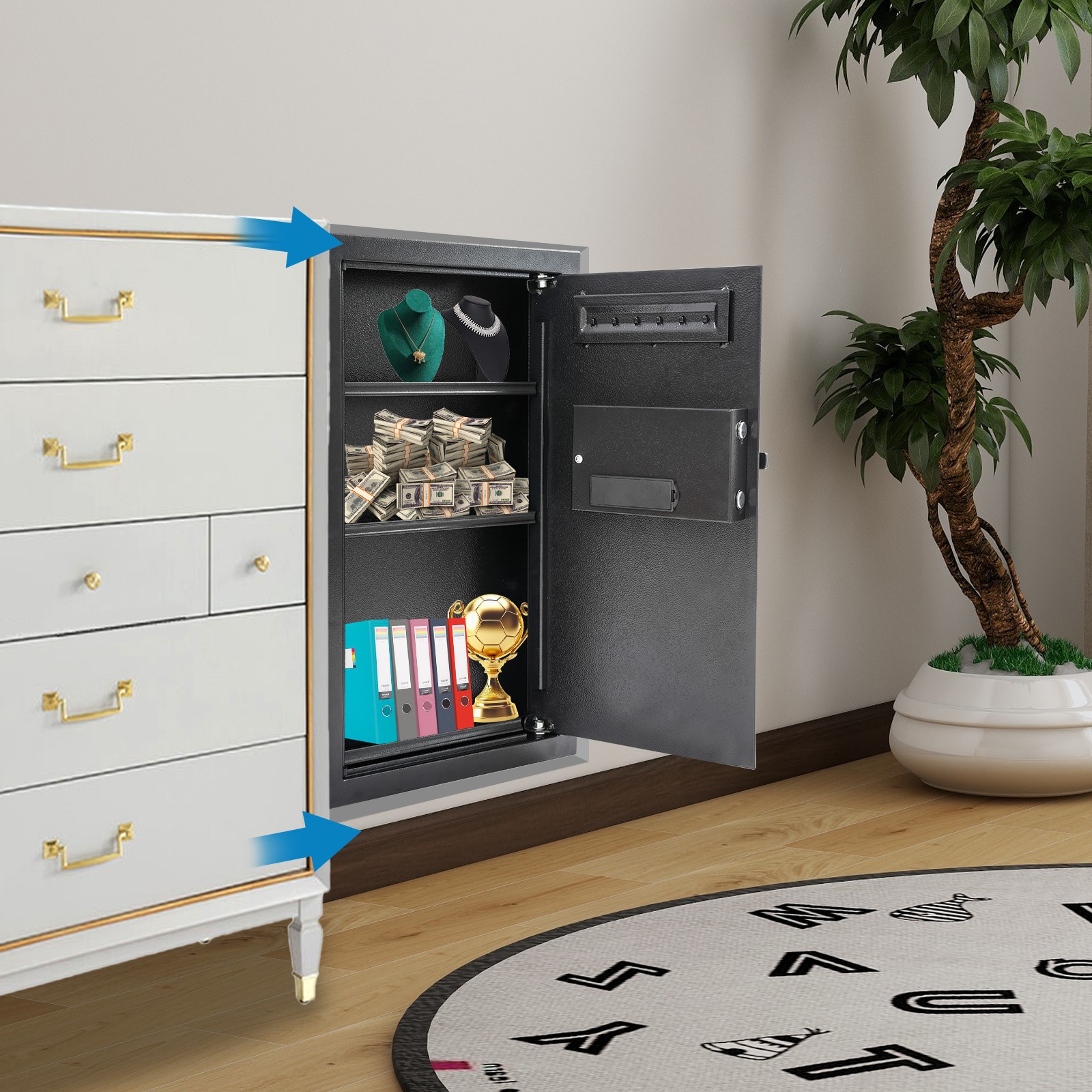 Wall-mounted Safe, Safe with Keys, Hidden Wall Safe