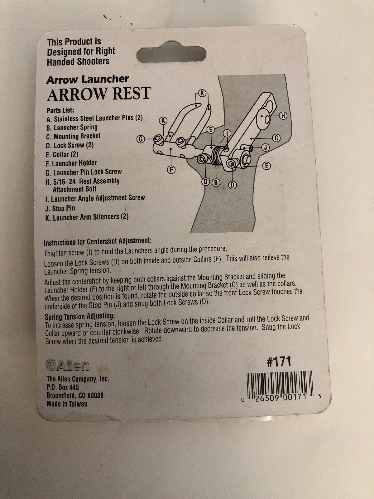 Allen Arrow Launcher Arrow Rest, Model #171 - Right hand